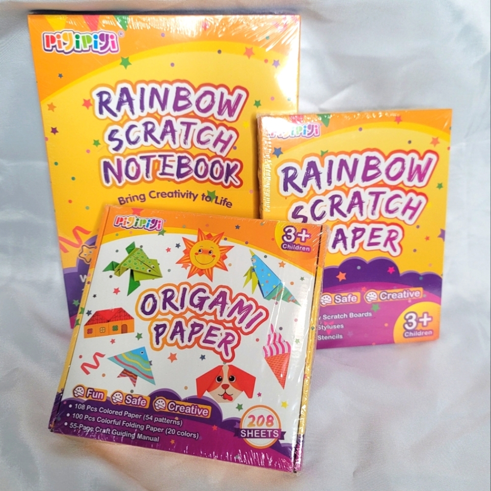 Art-Craft Gift for Kids: 3 Pcs Rainbow Scratch Paper and notebook,Origami Paper